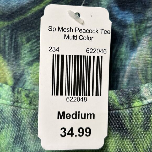 Indigo Soul Top Women's Medium Green Blue Short Sleeve Peacock Mesh Boho Shirt - Picture 13 of 15